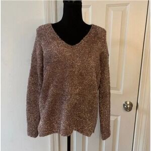 ALLSAINTS Italian Yarn Metallic Shimmer Sweater XS V Neck Long Sleeve Sparkle